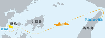 淡路島・翼港から直島・宮浦港への航海ルート